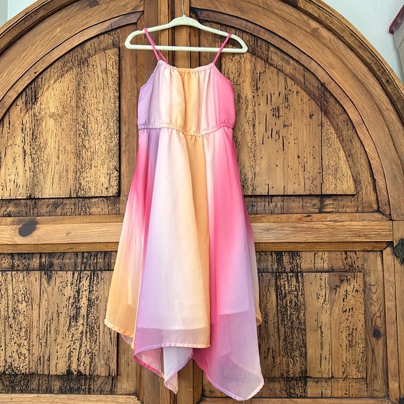 H&M Other - H&M Pastel Ombré Pink Purple Orange handkerchief hem Chiffon Tank Dress